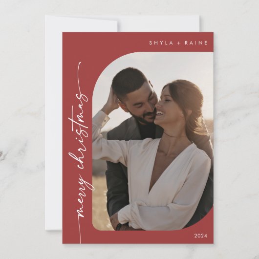 Boho Chic Red Foto Simple Frohe Weihnachten (Vorderseite)