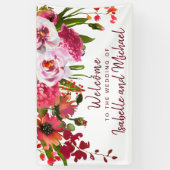 Boho Chic Red Hydrangea, Pink Rose Wedding Willkom Banner (Vertikal)