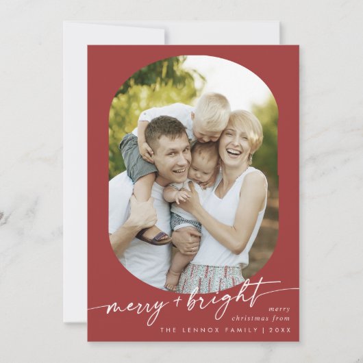 Boho Chic Red Merry Bright Foto Weihnachten (Vorderseite)