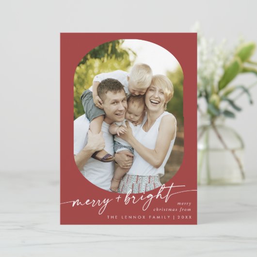 Boho Chic Red Merry Bright Foto Weihnachten (Stehend Vorderseite)