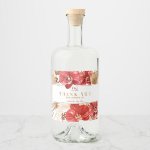 Boho chic red orchid fall custom "Danke" Alkoholflaschenetikett