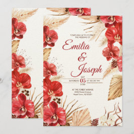 Boho chic red orchid Hochzeit im Herbst Einladung
