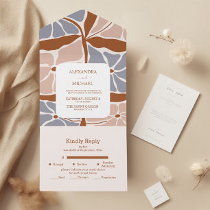 Boho-Chic Retro-Blumen-Hochzeit All In One Einladung