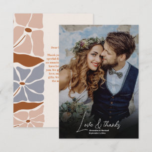 Boho-Chic-Retro-Blumen-Hochzeitsfoto Dankeskarte