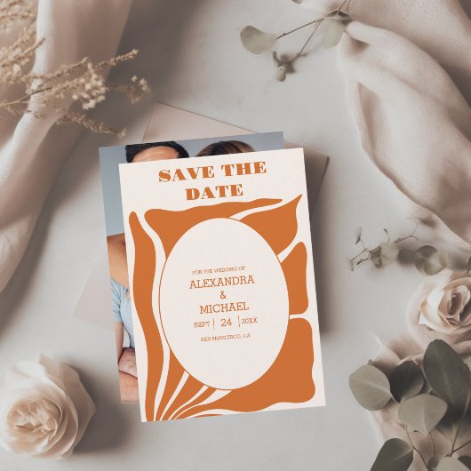 Boho Chic Retro Blumen Hochzeitsfoto Save The Date