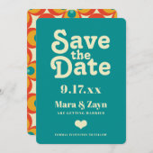 Boho Chic Retro der 70er Jahre Aquamarin Save the Ankündigung (Vorne/Hinten)