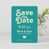 Boho Chic Retro der 70er Jahre Aquamarin Save the Ankündigung (Stehend Vorderseite)