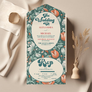 Boho Chic Retro farbenfrohe blumenreiche Hochzeit All In One Einladung