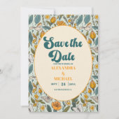 Boho Chic Retro farbenfrohe blumenreiche Hochzeit Save The Date (Vorderseite)