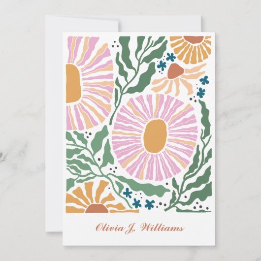 Boho Chic Retro farbenfrohe Blumenruhestand Party Einladung (Rückseite)