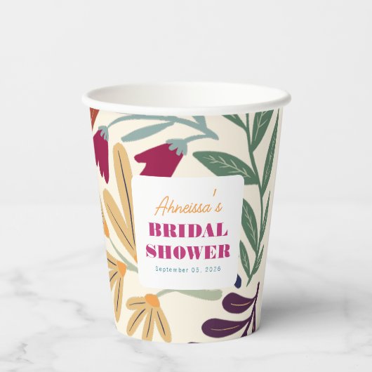 Boho Chic Retro farbenfrohe Brautparty Pappbecher (Rückseite)