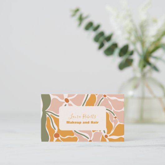 Boho Chic Retro Floral Visitenkarte (Stehend Vorderseite)