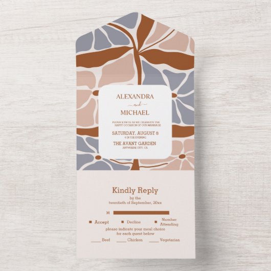 Boho Chic Retro Floral Wedding All In One Einladung (Innen Boden)