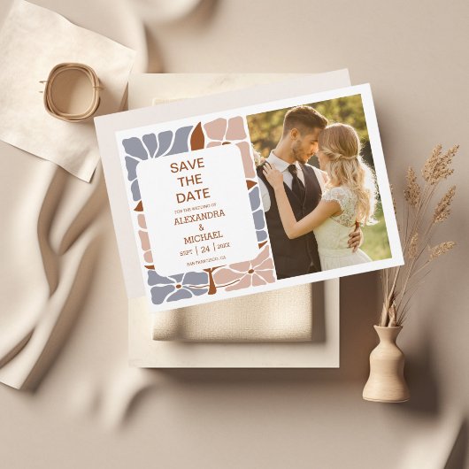 Boho Chic Retro Floral Wedding Foto Save The Date