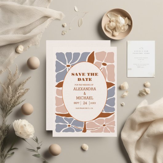 Boho Chic Retro Floral Wedding Save The Date