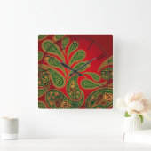 Boho Chic Retro Hippy Paisley Quadratische Wanduhr (Zuhause)