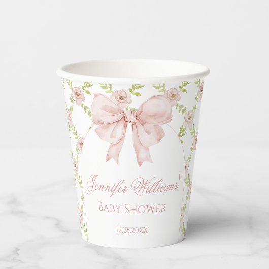 Boho chic rosa Bogen Blumenbecher Babydusche Papie Pappbecher (Vorderseite)