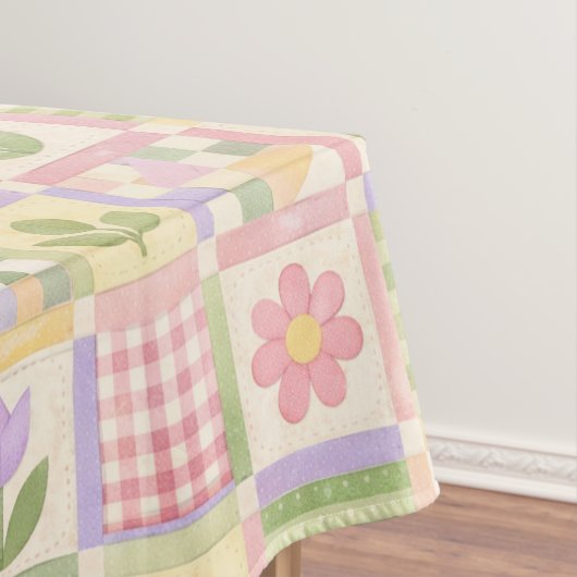 Boho Chic Rosa & Grün Quilt Blumen-Patchwork Tischdecke (Beispiel)