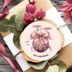 Boho Chic Rosa Vintage-Christbaumkugel Weihnachten Runder Aufkleber