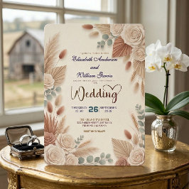 Boho-Chic-Rosen-Pampasgras-Hochzeit Einladung