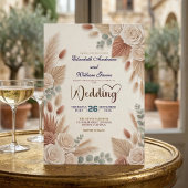 Boho-Chic-Rosen-Pampasgras-Hochzeit Einladung