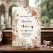 Boho-Chic-Rosen-Pampasgras-Hochzeit Einladung