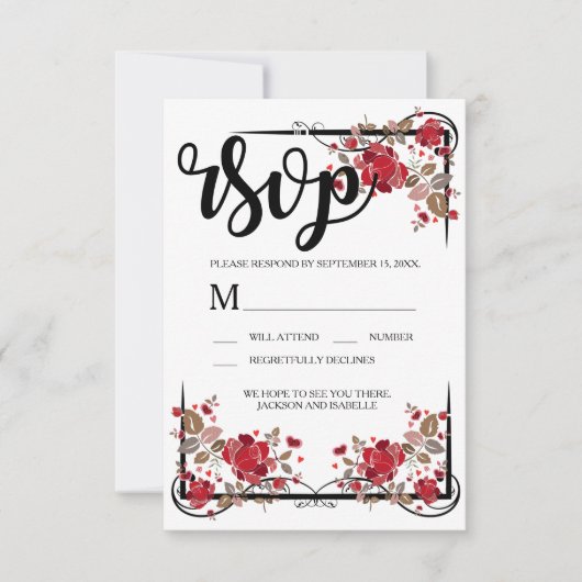 Boho Chic Rote Rosen RSVP-Karte RSVP Karte (Vorderseite)