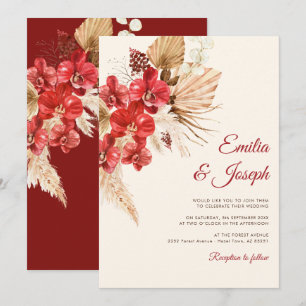 Boho chic roter Orchideenfall Brauch Hochzeit Einl Einladung