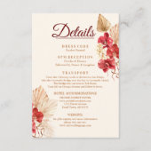Boho chic roter Orchideenfall Custom Wedding Detai Begleitkarte (Vorderseite)
