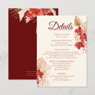 Boho chic roter Orchideenfall Custom Wedding Detai Begleitkarte
