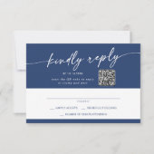Boho Chic Royal Blue Mail In und QR Code RSVP Karte (Vorderseite)