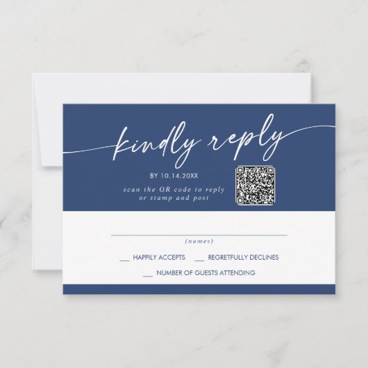 Boho Chic Royal Blue Mail In und QR Code RSVP Karte (Vorderseite)