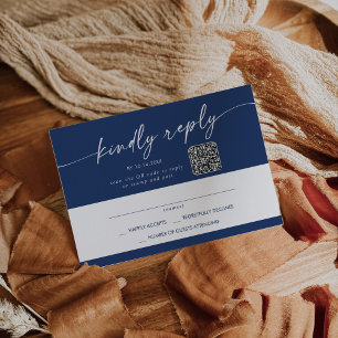 Boho Chic Royal Blue Mail In und QR Code RSVP Karte