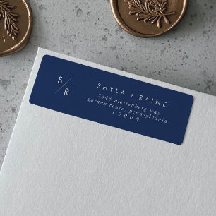 Boho Chic Royal Blue Monogram Address Labels