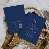 Boho Chic Royal Blue Monogram QR Code Wedding Einladung