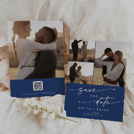 Boho Chic Royal Blue Multi Foto QR Code Save The Date