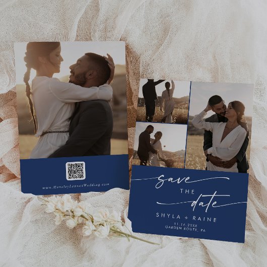 Boho Chic Royal Blue Multi Foto QR Code Save The Date