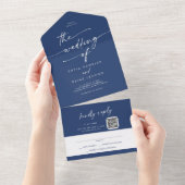 Boho Chic Royal Blue QR Code Mail bei Hochzeit All In One Einladung (Abreißen)