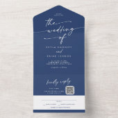 Boho Chic Royal Blue QR Code Mail bei Hochzeit All In One Einladung (Innen Boden)