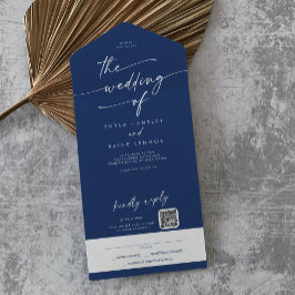 Boho Chic Royal Blue QR Code Mail bei Hochzeit All In One Einladung