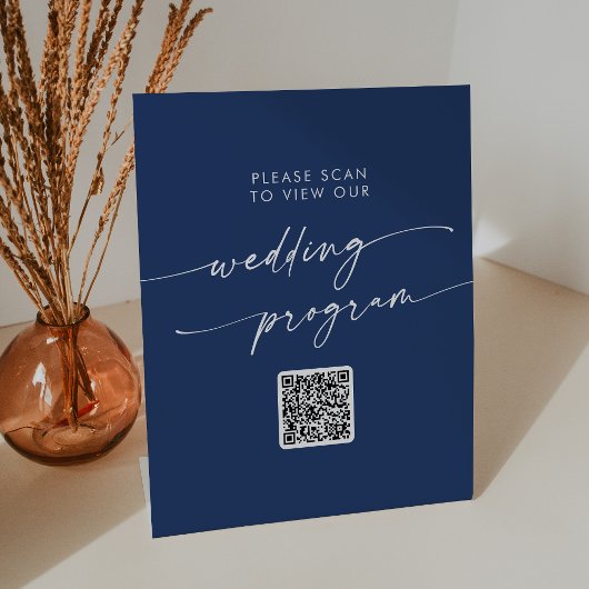 Boho Chic Royal Blue QR Code Wedding Program Sockelschild