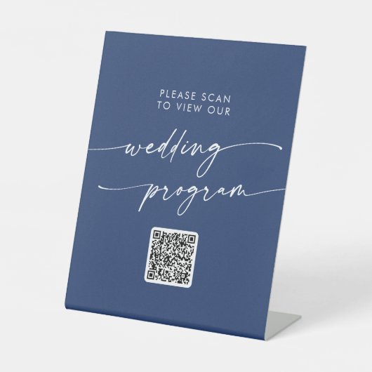 Boho Chic Royal Blue QR Code Wedding Program Sockelschild (Vorderseite)