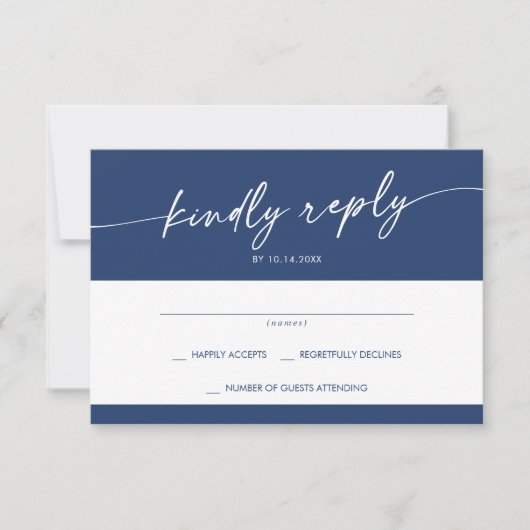 Boho Chic Royal Blue Simple Wedding RSVP Karte (Vorderseite)