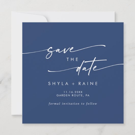 Boho Chic Royal Blue Square Foto Zurück Save The Date (Vorderseite)