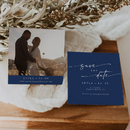 Boho Chic Royal Blue Square Foto Zurück Save The Date