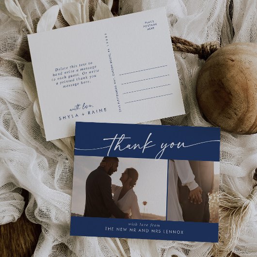 Boho Chic Royal Blue Wedding Foto Vielen Dank Postkarte