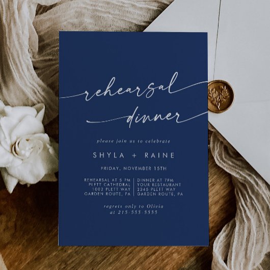 Boho Chic Royal Blue Wedding Probe Dinner Einladung