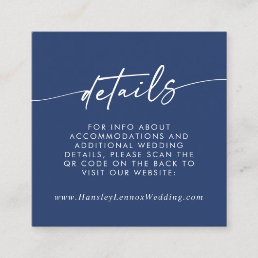 Boho Chic Royal Blue Wedding QR Code Details Begleitkarte (Vorderseite)