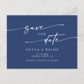 Boho Chic Royal Blue Wedding Save the Date Einladungspostkarte (Vorderseite)