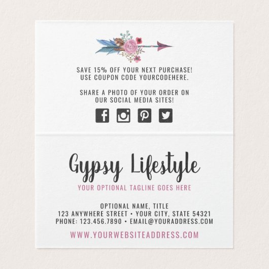 Boho Chic Rustic Feather Arrow Floral Vielen Dank (Innenseite Aufgefaltet)